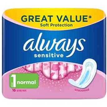 نوار بهداشتی آلمانی آلویز  AIways sensitive normaI سایز 1مناسب پوست حساس بسته 16عددی